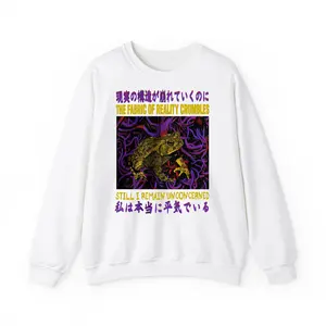 Funny Meme Japanese The Fabric Of Reality Crumbles Sweatshirt, Vintage Frog Toad Weird Urban Shirt, Retro 90s Silly Frog Graphic Unisex Sweatshirt