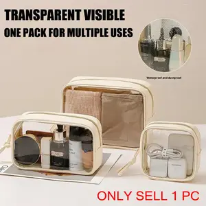 Travel Portable Transparent Handheld Makeup Storage Bag, Multi-Purpose Large Capacity PVC Waterproof Washbag, Fashionable Shoulder Bag for Women, Travel Cosmetic Bag, Makeup Bags