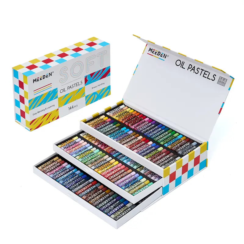 MEEDEN Pigment-Based Soft Oil Pastels Set - 144 Vibrant Colors, 69mm x 11mm Crayons for Blending, Layering, Shading, Drawing, Ideal for Art Enthusiasts, Default Comfortable Creation, Halloween (Office Stationery Art Supplies)