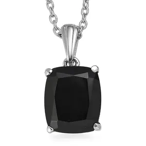 Black Spinel 6.65 ctw Pendant Necklace in Stainless Steel 20 Inches