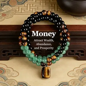 Sicbumi Tiger Eye Beaded Necklace Green Jade Money Necklace for Women Wealth Money Attraction Luck Protection Necklace Crystal Jade Beaded Necklaces Spiritual Birthday Jewelry Gifts