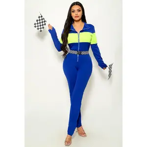 Blue White Neon Zipper Race Car Driver Racer Sexy Costume
