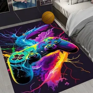 Vibrant Neon Game Controller Flannel Area Rug - Oversized Soft Plush Mat for Gaming Room & Teen Bedroom, Non-Slip Thick Lightning Pattern Home Decor for Video Game Lovers #GamingRug #NeonController #GamerDecor #FlannelMat #NonSlipRug