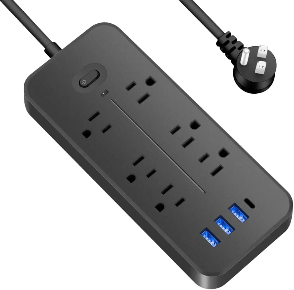 AC Surge Protector Power Strip - 6 AC Outlets, USB-A & USB-C Ports, 3.94 ft Extension Cord, 2000w Load, Surge Guard - Desktop Fit Indoor Charging Hub for Home Office Workers