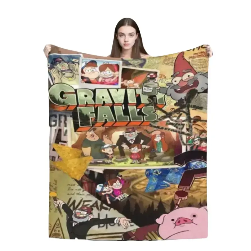 Ultra-Soft Flannel Fabric Cartoon Print Blanket - Gravity Falls Lightweight Wrinkle-Free Throw for Travel & Nap, Dorm Use