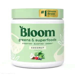 Bloom Nutrition Super Greens Powder Smoothie & Juice Mix - Probiotics for Digestive Health Bloating Relief Women, Enzymes with Superfoods Spirulina Chlorella Gut (Coconut) Adult