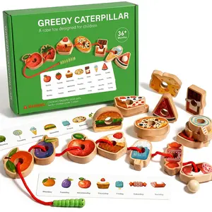 Wooden Greedy Caterpillars Rope and BeadGame, 1 Set Educational String Bead Toys,Children's Toys for Focus and Logical ThinkingTraining # interactive spelling game