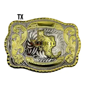 Texican Western Belt Buckle Texas & Mexico Fusion Durable Alloy Metal 5.5" x 4" Gold Silver-Tone Fits 1.5" Belts