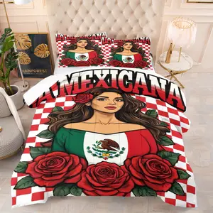 Mexican Series Printed Quilt Set, Creative Design Bedding, Perfect Holiday Gift for Bedroom Dorm, Includes 1 Quilt and 1-2 Pillowcases