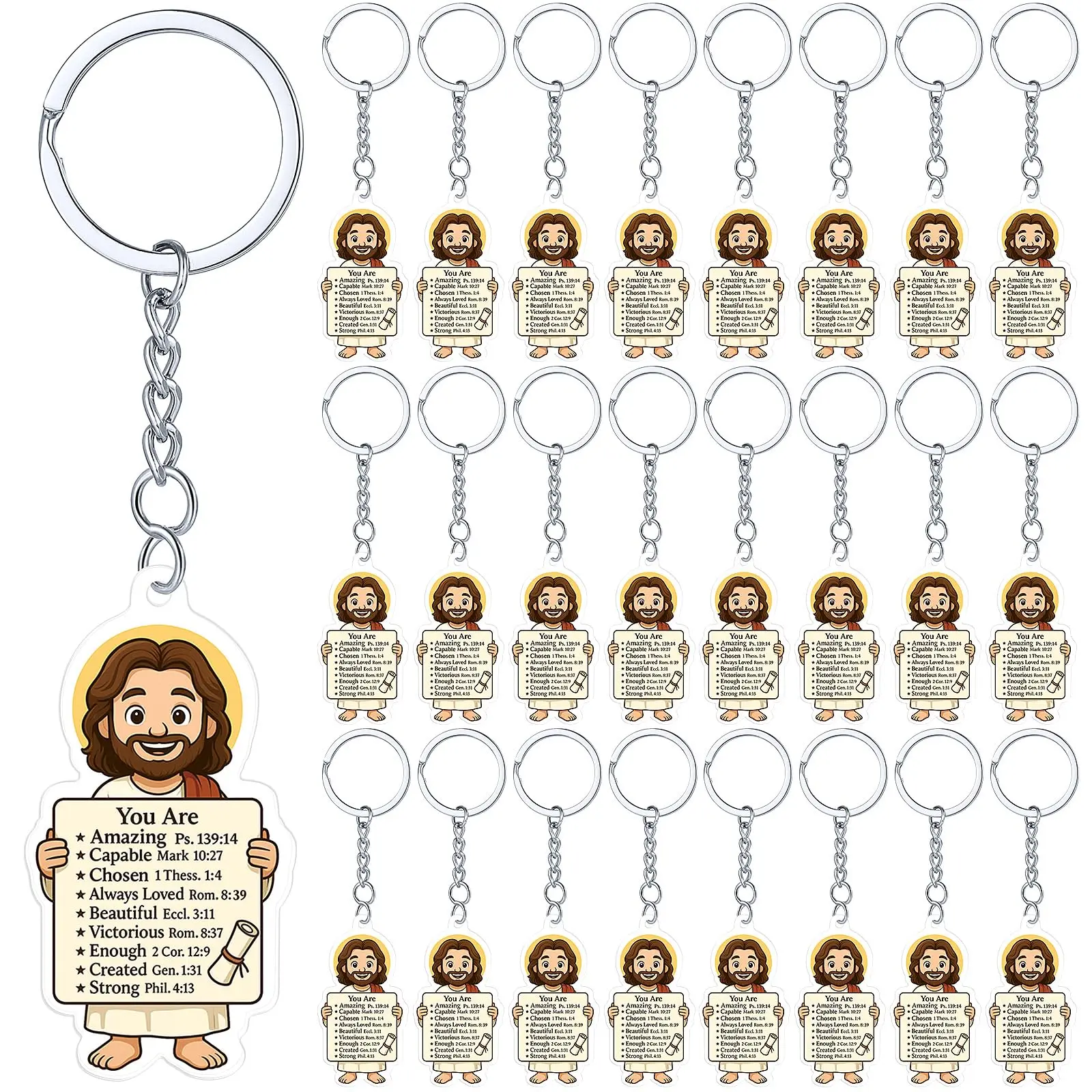 50/100Pcs Little Jesus Keychain Virgen De Guadalupe Keychain for Church Events Sunday School Baptism First Communion Gift  Inspirational  Keychains for Employees Coworkers Church Members Religious Party Favors