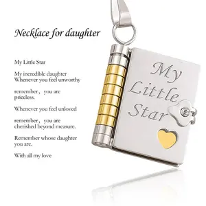 My Little Star Book Necklace - My Incredible Daughter Book Necklace Daughter Gifts From Dad Mom Mother Adjustable Silver 18k Gold Jewelry Openable with 6 Pages Gifts of Love for Daughter / Son, Birthday Day Gift Graduation Jewelry of Love