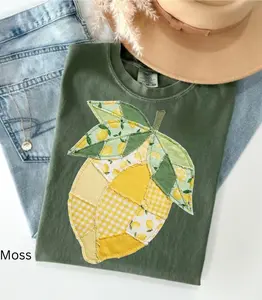 Comfort Colors Faux Quilted Patchwork Lemon Printed TShirt, Vintage Quilt Lemon, Lemon Floral Graphic Tee, Coquette Lemon Shirt, Summer T-shirt