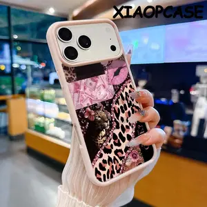 Magnetic Phone Case Compatible with iPhone 17 Pro Max Air 16 15 14  13 12 11 Plus,Pink leopard print lip print Pattern Clear Acrylic Hard Back Soft TPU Edge Non-Yellowing Protective Cover
