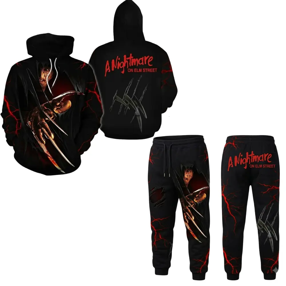 A Nightmare on Elm Street 3D Hoodie and Sweatpants Set, Freddy Krueger Claw Slash Halloween Horror Graphic, Gift for Movie Lovers