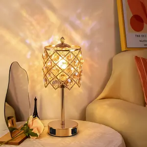 Glam Crystal Table Lamp with Dual USB Ports | Starburst Glow Nightstand Light