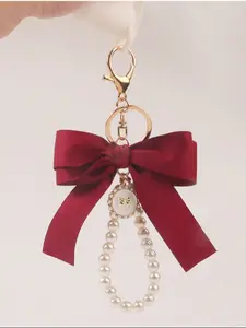 New Large Bow Pearl Pendant Bag Charm, Colorful Woven Ribbon Butterfly Accessory, Stylish Handbag Decoration, Fashion Jewelry, Fashion Bag Charms