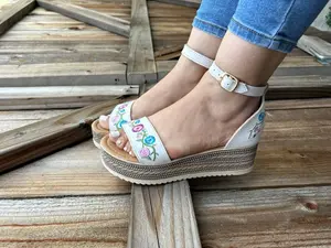 Huarache Platform Sandal Embroidered White