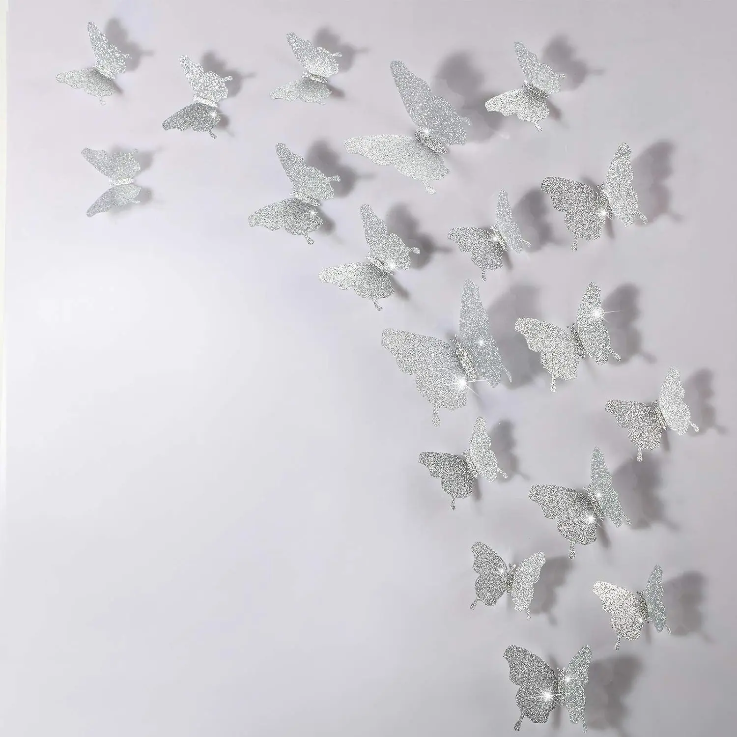 48 count Butterfly Wall Decor DIY Mirror 3D Butterfly Stickers Removable Decals for Home Bedroom Bathroom Living Room Decor(Glitter )