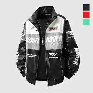 Men's Trendy Letter Motorcycle Jacket with Multiple Pockets, Stylish Outerwear, Men's Gift, Men's Jacket Coat