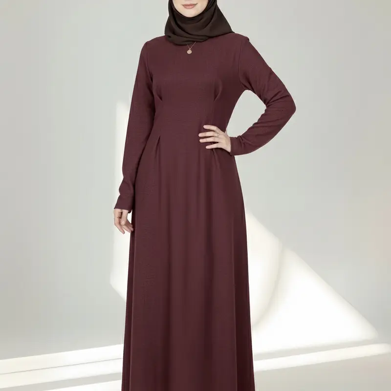 Ruched Back Belted Zipper Long Dress, Fitted Modest Solid Color Design, Women's Evening Wear, Perfect for Parties and Events, Muslim Evening Dress, Modest Dresses, Modesty Muslim Clothing, Modest Fashion