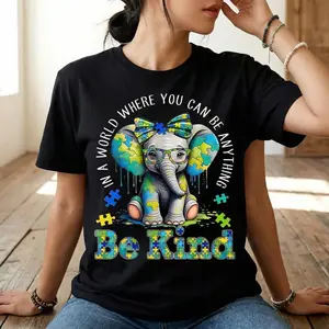 Inspiring Animal With Puzzle Pieces Be Kind Print Casual T Shirt For Women And Girls
