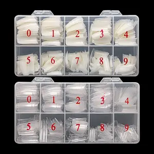 1000PCS Half Cover False Nails Tips, krofaue 10 Sizes Lady French Style Acrylic Artificial Tip Manicure with Box for Nail Tips Art Salons and Home DIY (Natural+Clear)