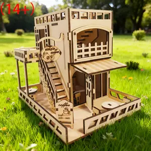 3D Wooden Jigsaw Puzzle Set DIY Coffee House, Creative Birthday & Christmas Gift, Fun Assembly Toy, Ideal for Kids & Adults