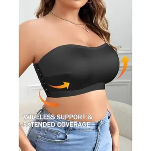 【Plus Size】 Solid Wireless Strapless Longline Padded Bra, Women's Smooth Comfortable Breathable Push Up Bra, Women's Lingerie for Daily WearGift