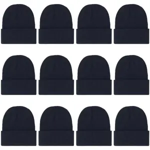 12-Pack Knitted Winter Beanie Hats for Men and Women, Warm and Cozy Cuffed Skull Caps, Bulk Purchase