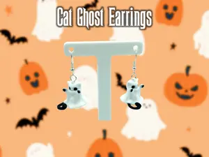 Cat Ghost Halloween Dangle Drop Earrings 3D Printed