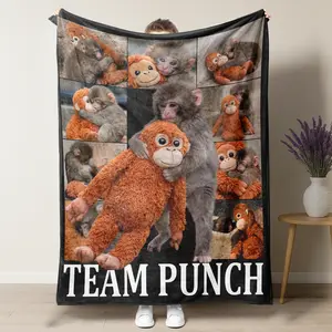 Team Punch "Some of Us Need a Little Extra Love" Cozy Monkey & Plush Friend Flannel Blanket, Heartwarming Stuffed Monkey Companion Graphic Throw Blanket, Perfect Gift for Team Punch Fans & Emotional Comfort Seekers