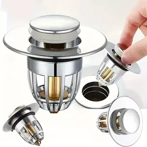 Universal Push-Pop Drain Stopper & Hair Catcher – Chrome Bathroom Sink Plug