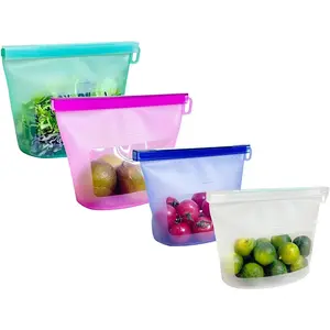 Reusable Silicone Food Storage Bags (Set of 4), Dishwasher Oven Microwave Freezer Safe, Eco-Friendly 100% Platinum, Leakproof Sous Vide Bags, Premium Lunch Containers, 2 Snack 2 Sandwich, Mixed