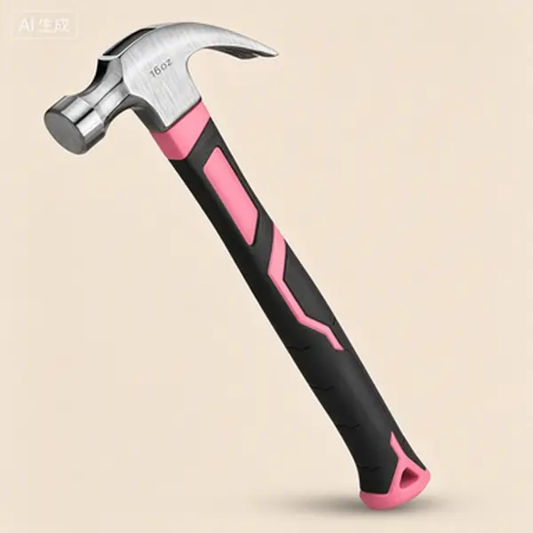 Fiberglass Claw Hammer with Forged Steel Head, 16 oz All-Purpose Hammer for General Use, Durable and Shock-Absorbent Handle, Pink Ribbon Design, Professional Hand Tool for Home and Workshop