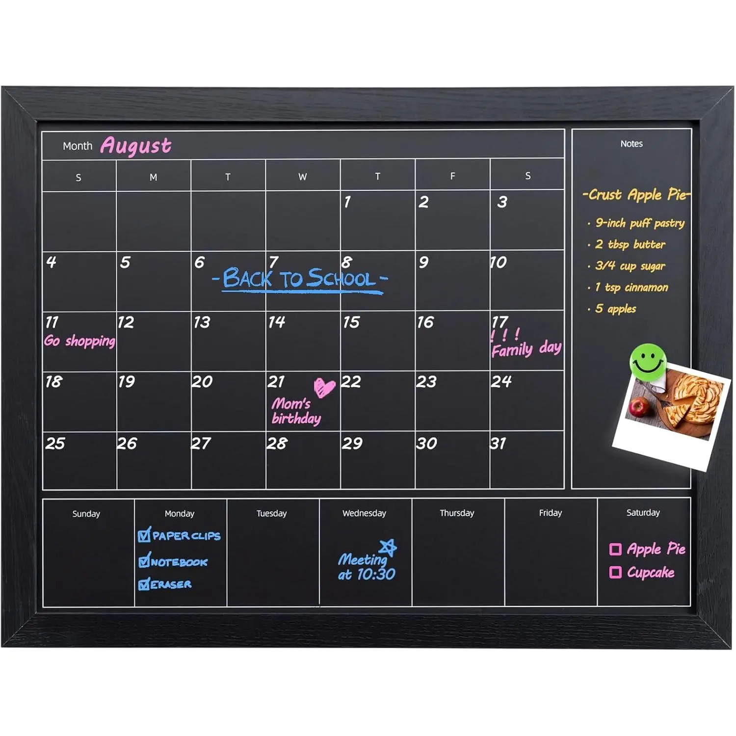 3-in-1 Chalkboard Calendar for Wall, 17x13 inches  Monthly & Weekly Calendar, Blackboard for Wall with Black  Frame,  Chalkboard for Decor/Memo(YL+ZL-HB-BK,4333)
