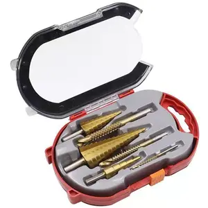 6Pcs Titanium Coated Drill Bit Set - ncluding 3 Sizes of Step Drill Bit and 3 Sizes of Serrated Twist Drill Bit for Metal Wood Hole Drilling