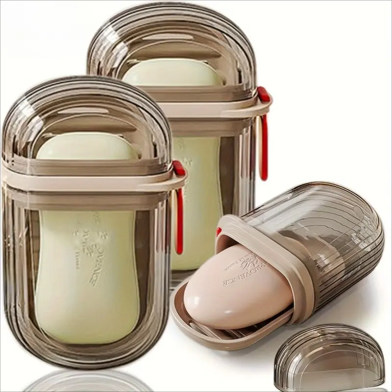 2pcs Portable Soap Box with a Lid - a Leak-Proof Travel Soap Container, Compact Oval Soap Dispenser with Drainage Holes, Transparent Lid for Easy Identification, Lightweight And Hygienic, Suitable for Camping, Gym, Bathroom