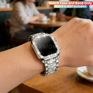 KAYKWONG'S 2 in 1 Set, include 1 Count Starry Sky Rhinestone Metal Band with 1 Imitation Diamond Cas, Compatible with iWatch Series 11/10/9/8/7/6/5/4/3/2/1/se, Fit for 38mm/40mm/41mm/44mm/45mm/46mm/49mm, Fashionable Luxury Design