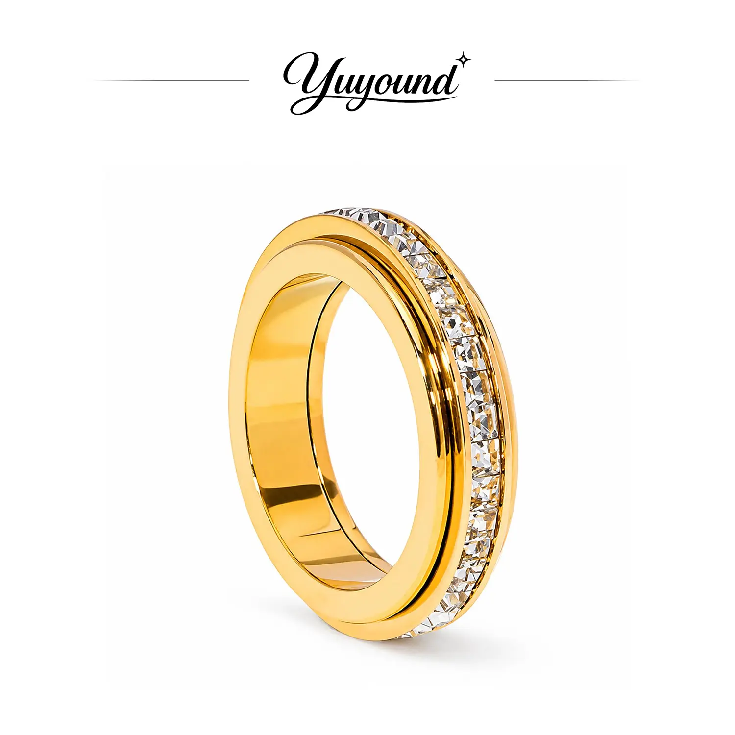 Unisex Titanium Steel Spinner Ring with CZ Detail, Classic Rotating Fidget Band, Minimalist Fashion Jewelry, Birthday Gift for Men Women, Anti Anxiety Jewelry, Birthday Gift Ideas, Stress Reliever