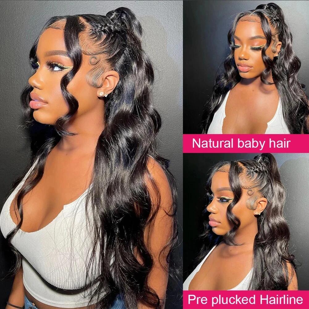 Mamushow 360 Lace Wigs Invisible Strap Drawstring Body Wave 250% Density Human Hair HD Transparent Lace Front Wavy wig Natural Color