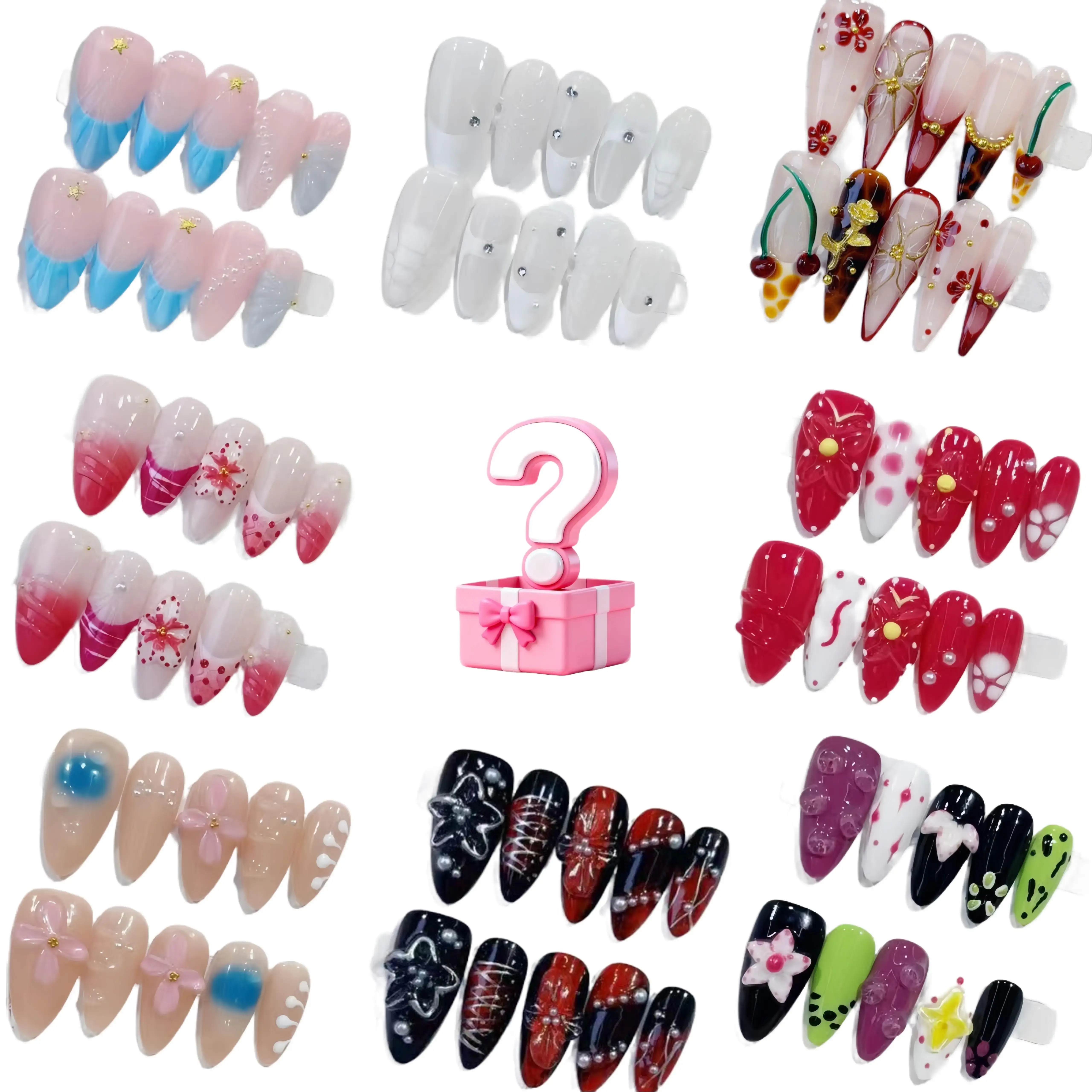 nailrosy Handmade Press-On Nails, 10-Piece Reusable DIY Nail Art Kit, Short Almond Shape with 3D Flower Design for Wedding & Party Wear, Almond Shape Nails, Flower Design Nails
