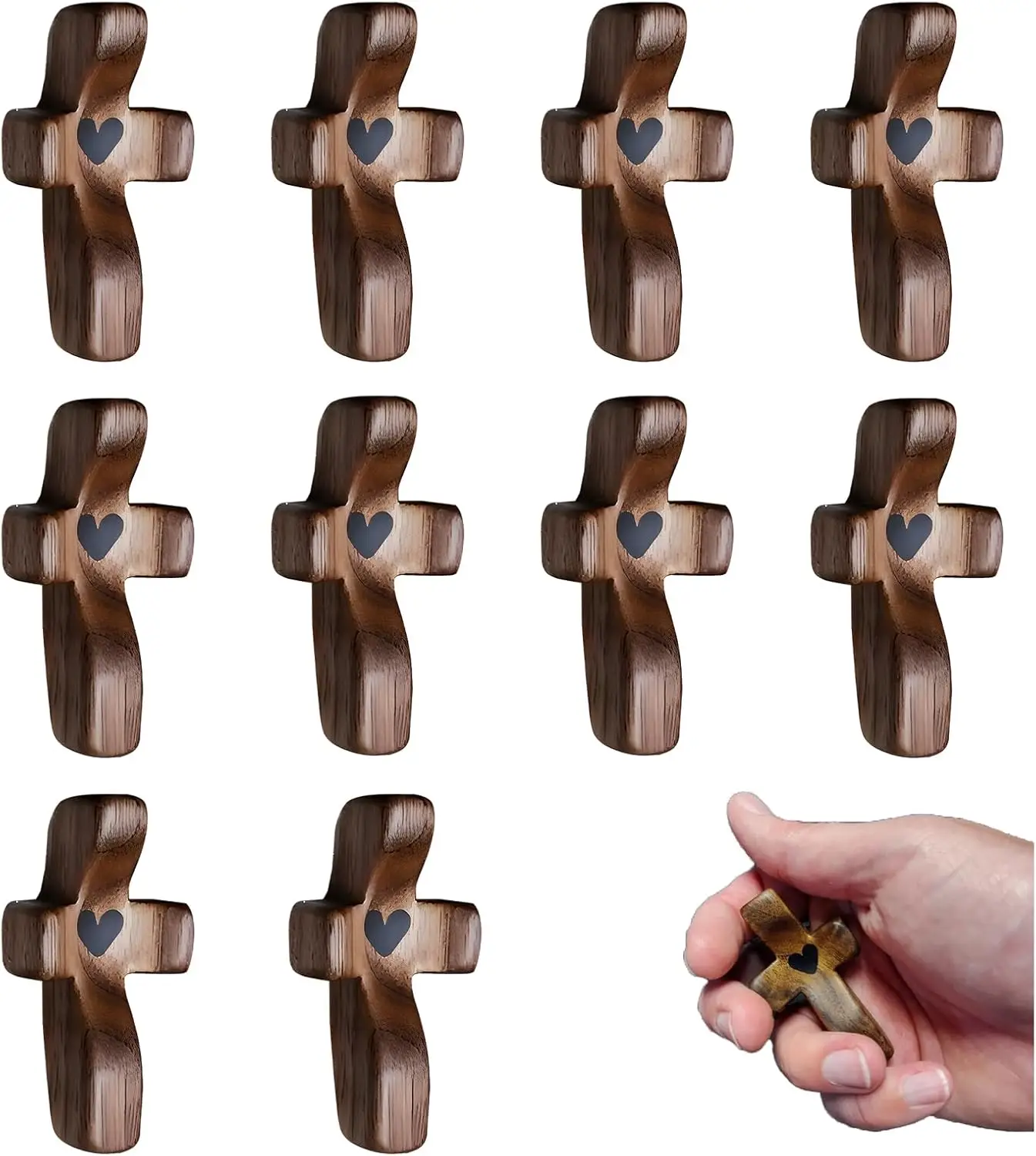 Cross My Heart, Encouragement Gift, Relieve Anxiety Comfort for Clutching, Clinging and Praying, Pocket Olive Wood Cross Religious Gift for Children a