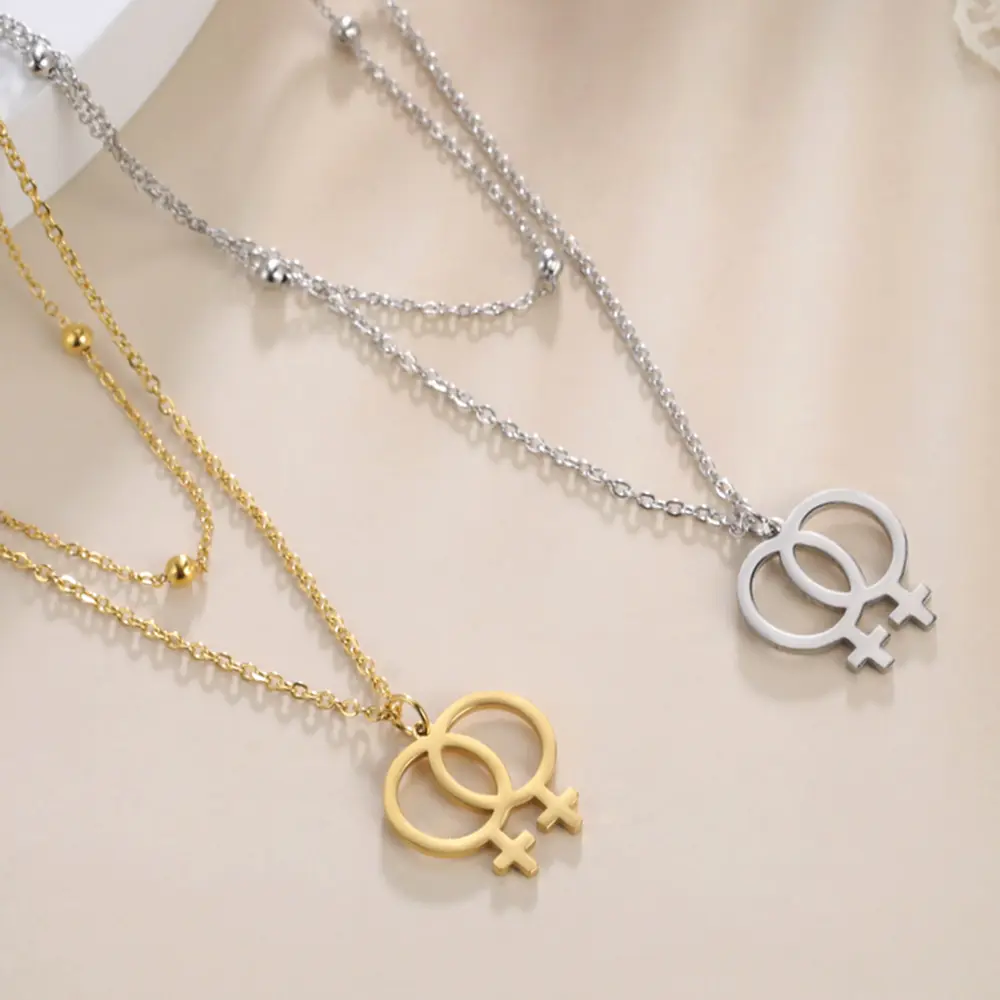 Cazador Choker Necklaces for Women Lesbian Symbol Pendant Stainless Steel Double Chain Necklace LGBT Fashion Jewelry 2026 New