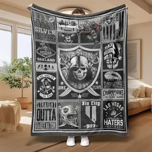 Oakland Raiders Pattern Slogan Print Blanket, Soft Comfortable Throw Blanket, Warm Napping Blanket for Home Office Travel Camping