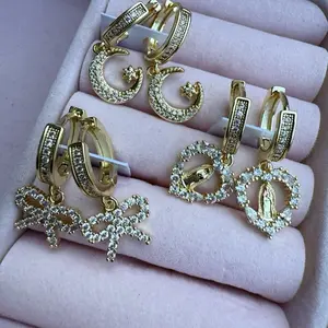 Earrings Moon Bow Virgin Heart Design Gold-Tone Jewelry with Moon Bow and Virgin Heart Charms