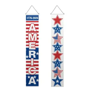 2Pack 70inch Patriotic American Flags Door Bunting Banner Set 250th Anniversary Hanging Outside Porch Bunting Red White Blue American Flag Banner for 4th of July,summervibes