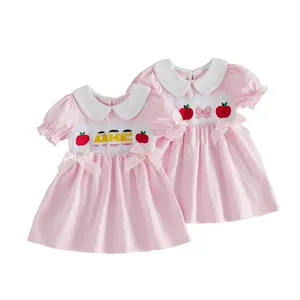 Toddler Baby Little Girl Back to School Dress Short Sleeve Doll Collar Embroidery A-Line Casual Dress 2-7 Years