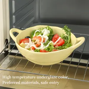 Vintage style soup bowl, irregular double ear bowl, soup bowl, household ceramic bowl, yogurt bowl