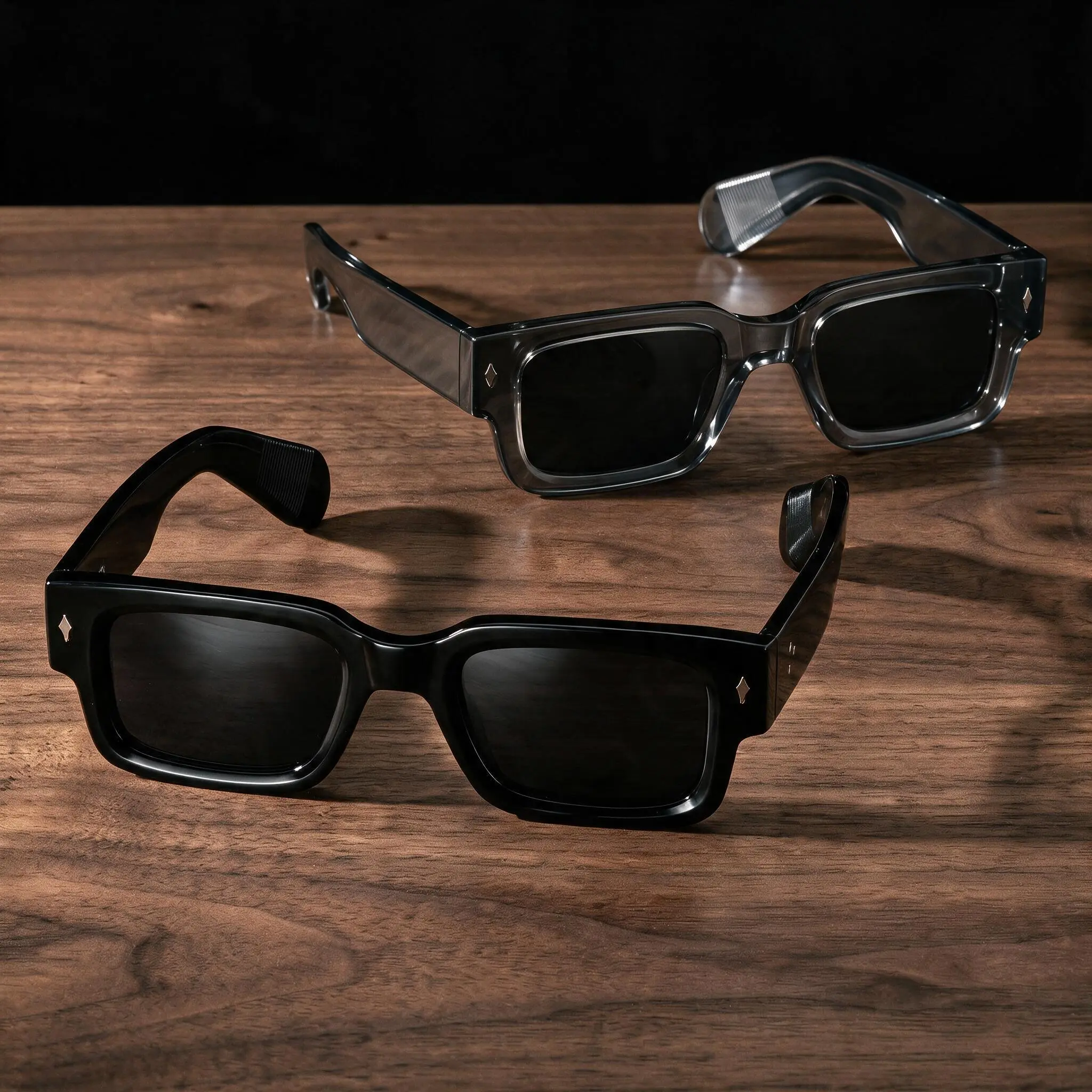 Retro Chunky Square Sunglasses 2 Pack for Men Women, Thick Black & Clear Plastic Frame with Metal Details, UV400 Anti-Glare PC Lenses, Trendy 90s Y2K Shades for Beach Party Travel Gifts