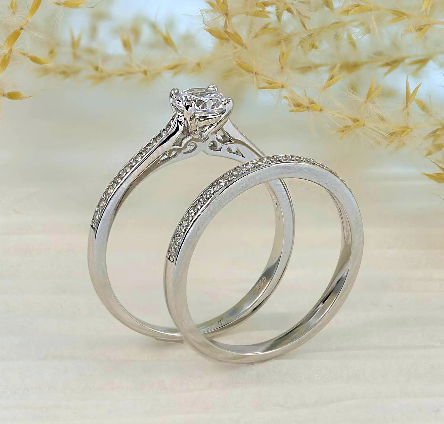 Janefashions 2PC CZ 925 STERLING SILVER WEDDING BAND ENGAGMENT RING SET, BRIDAL WEDDING RINGS SETSIZE 2.5-15 S7950